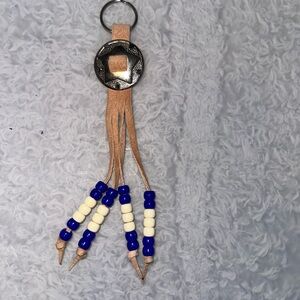 Beaded Leather Keychain with Silver Accent